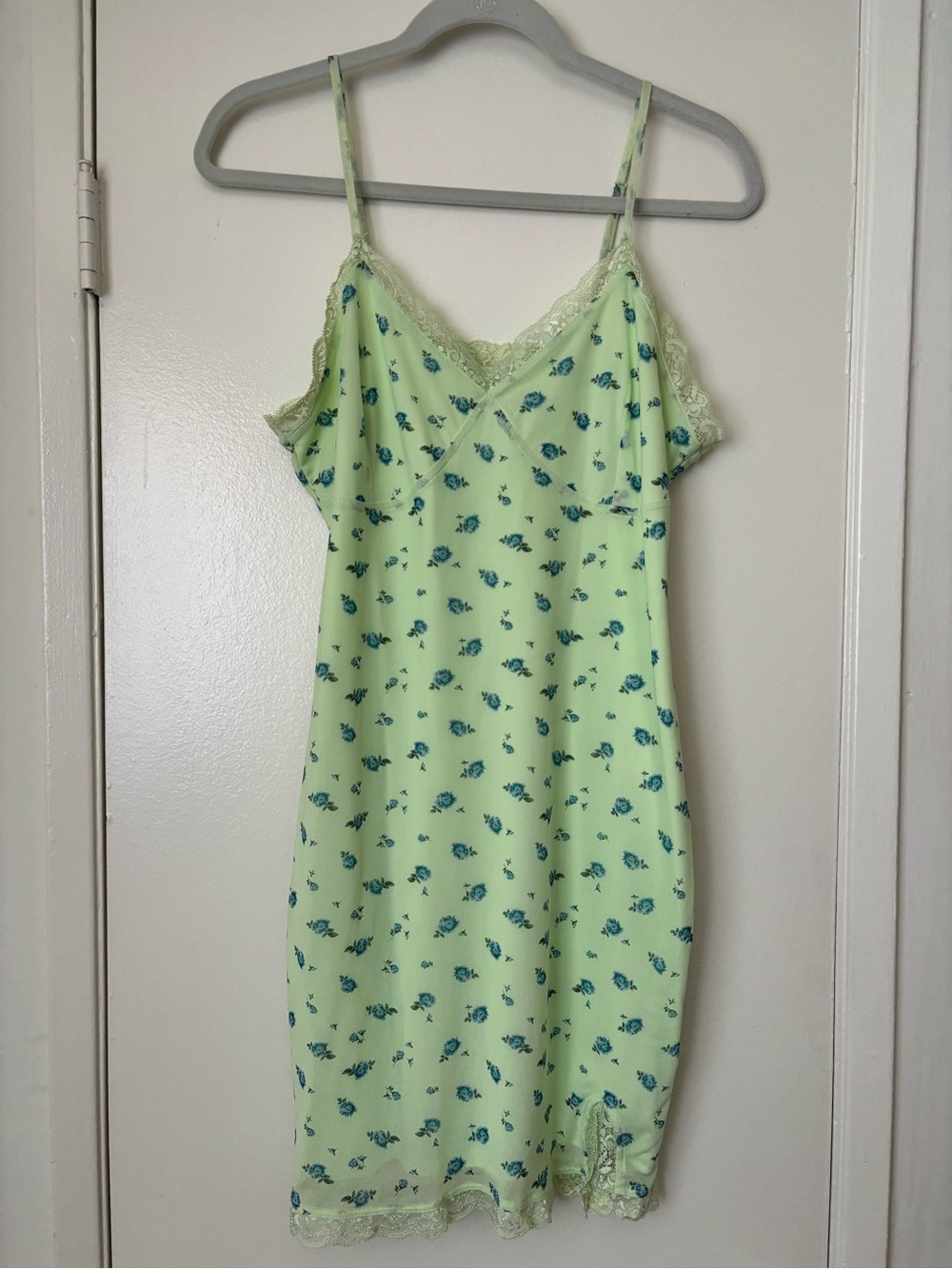 Wild Fable Light Green Floral Lace-Trim Mini Dress